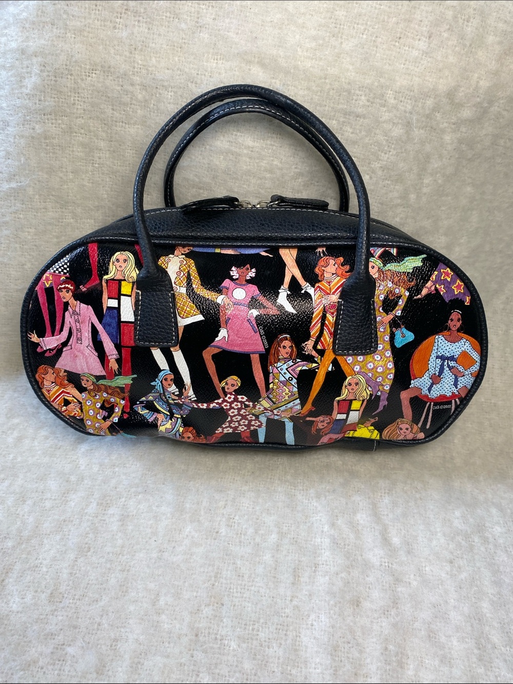 Sydney Love Graphic Ladies Print Black Dome Satchel Handbag
